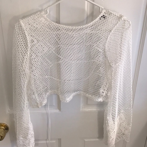 White Lace-up Fishnet Top - Picture 3 of 5